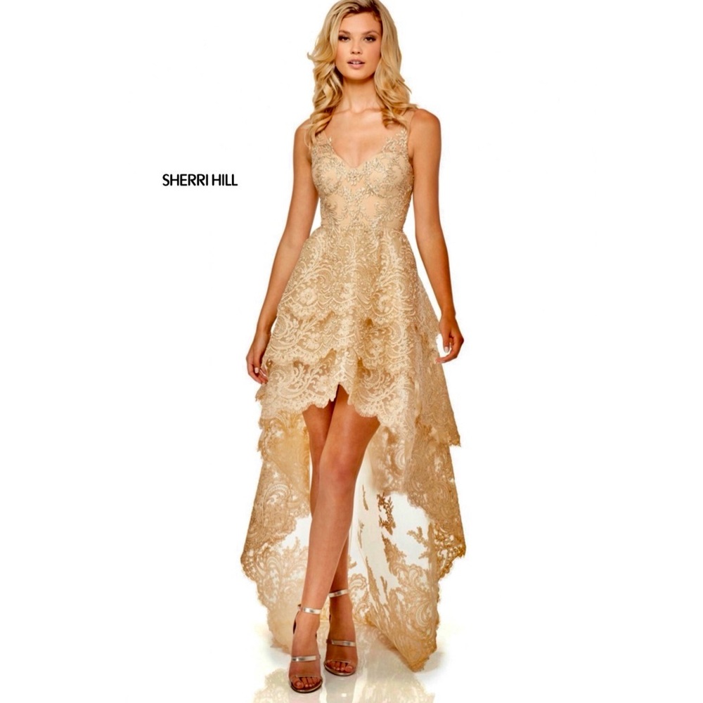 Sherri Hill Size 6 Gold ~ High to Low Prom / Homecoming Dress